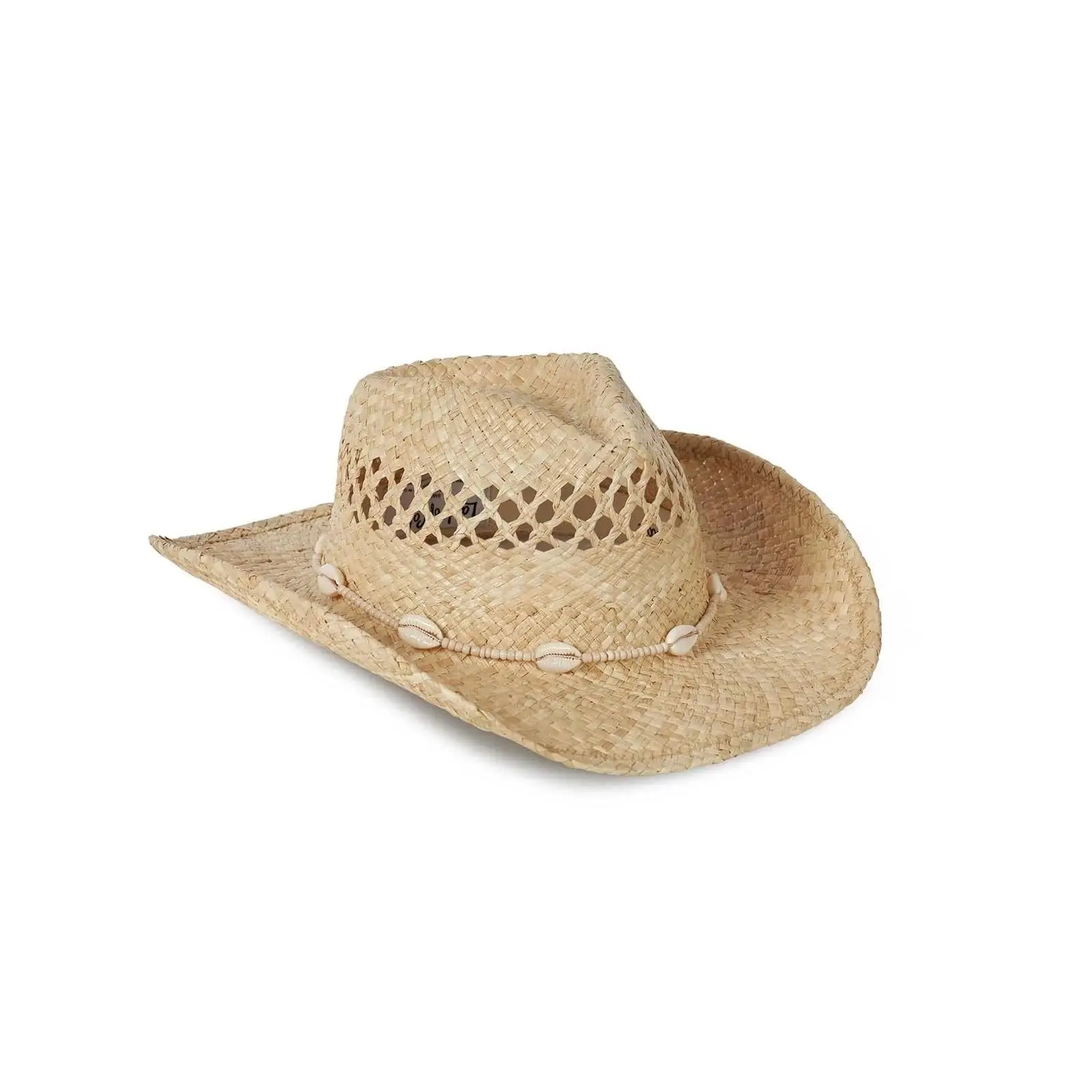 Women's Hand-Woven Raffia Straw Cowboy Hat - Coastal Cowgirl Style, 8.5cm Flicked Brim, Classic Silhouette, Seashell Custom Beads Trim, Western Style Ootd, Beachside Vibe, Cowgirl Fashion Accessory, Seashells