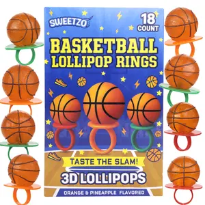 3D Basketball Lollipop Rings, Individually Wrapped, Sports Party Favors, 18 Count
