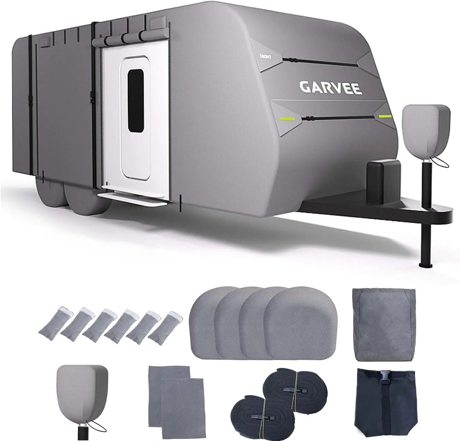 Garvee RV Cover for Travel Trailers, Waterproof & Breathable Camper Cover with Zipper Door for Outdoor Storage, All-Season Protection for Storage and Weather Defense, 24-27ft