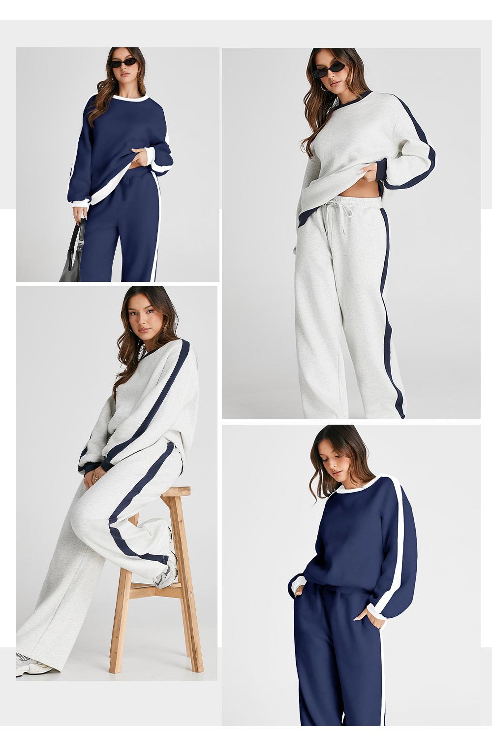 Aleumdr Women's 2 Piece Outfit Fleece Sweatsuit Casual Lounge Matching Sets Crewneck Loose Fit Cozy Sweatshirt & Straight Leg Sweatpants Womenswear Clothes Chic SpringStatements