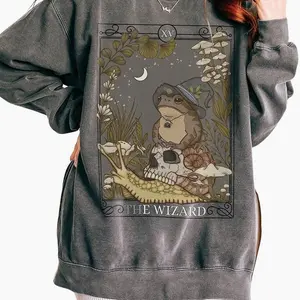 The Wizard Tarot Card Sweatshirt, Witchy Frog Shirt, Trendy Goblincore Clothing, Cottagecore Mushroom Tee, Tarot Lover Gift