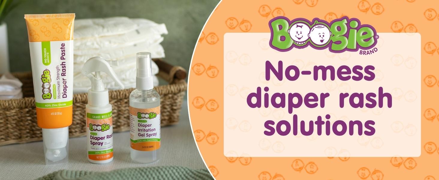 Boogie Diaper Rash Baby Bundle for Newborns, Infants & Toddlers – 25% Zinc Oxide No-Rub, Touch- Free Rash Spray, 40% Zinc Oxide Maximum Strength Paste & Irritation Gel for Sensitive Skin