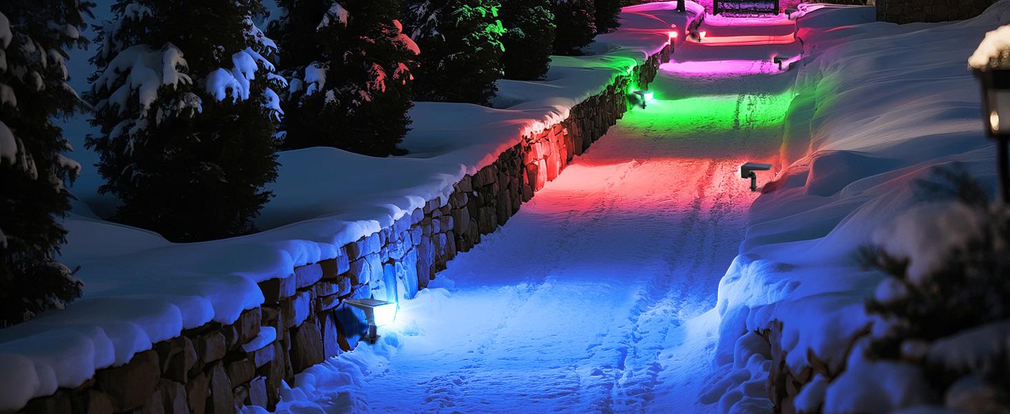 Upgrade RGB Landscape Spotlights,Christmas Solar Outdoor Lights with RGB Cycle Color Changing/Warm White/6 Fixed Color,Brighter with Light-gathering Concave Lens,Auto ON/OFF & Waterproof for Walkway Backyard Patio Yard Garden Halloween Accent Lightingng
