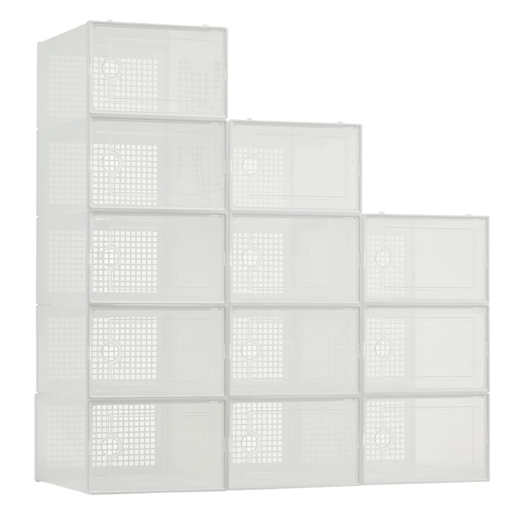 Garvee Set of Transparent Stackable Plastic Shoe Storage Boxes with Lids, Available in Multiple Colors (Black, Gray, Brown) and Pack Sizes (12 or 15 Pieces), Foldable and Organizer-Friendly for Men and Women
