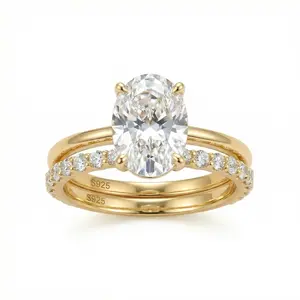 18K Gold Plated S925 Classic 4.5CT Oval Cut Engagement Ring Set – Moissanite Bridal Jewelry, 925 Sterling Silver Wedding Ring Set for Proposals, Anniversaries & Birthdays