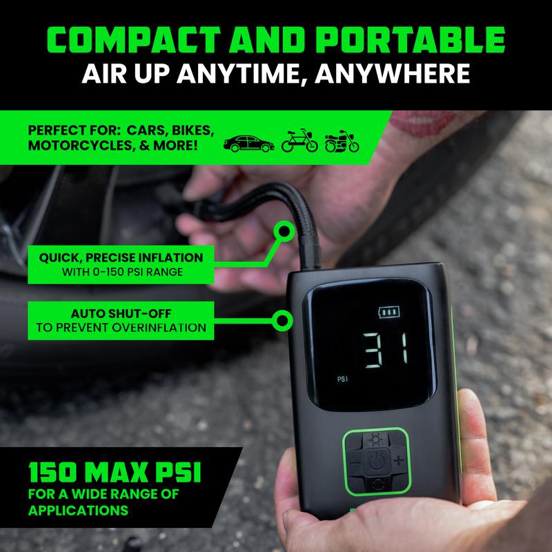 Rhino USA Tire Inflator Portable Air Compressor (150 PSI) Upgraded Air Pump for Car Tires with Digital Pressure Gauge