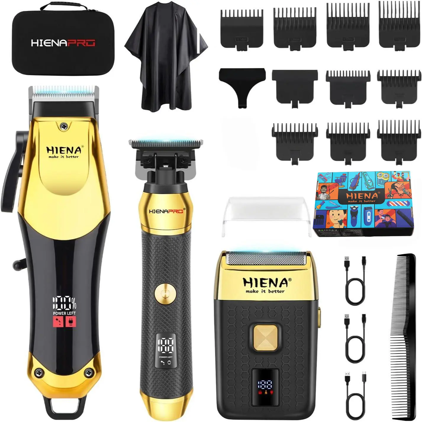 #36 HIENA PRO 3-in-1 Cordless Men's Grooming Kit with Professional Hair Clippers, Detail Trimmer & Shaver, Rechargeable via USB Port with Long-Life Cells, Durable ABS Body for Face & Body, Ideal Father's Day Gift, Haircut, None