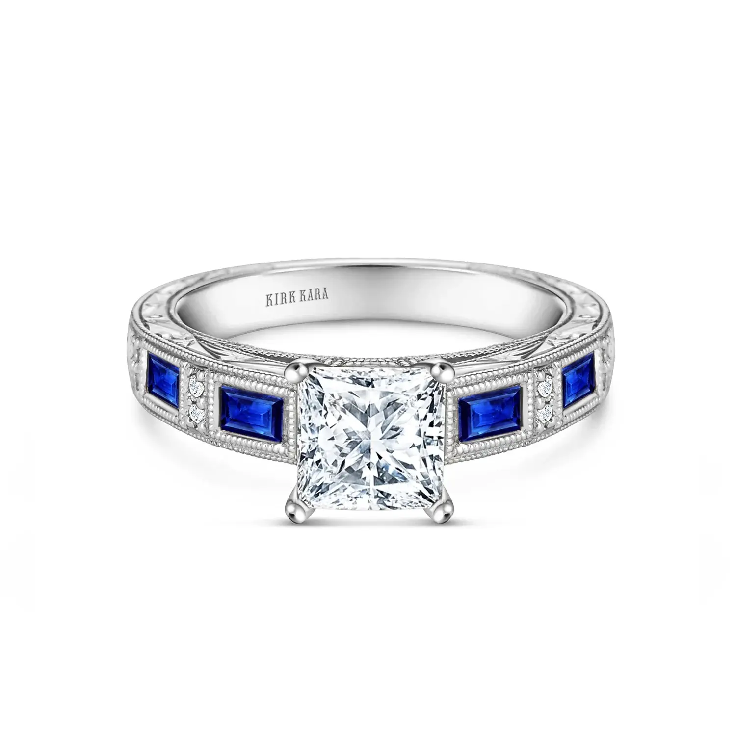 Kirk Kara Blue Sapphire Engraved Cathedral Ring
