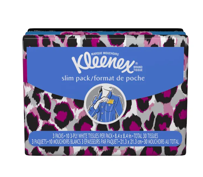 Kleenex Facial Tissue, White, Wallet Pack, 10 Sheets, 3 Ct