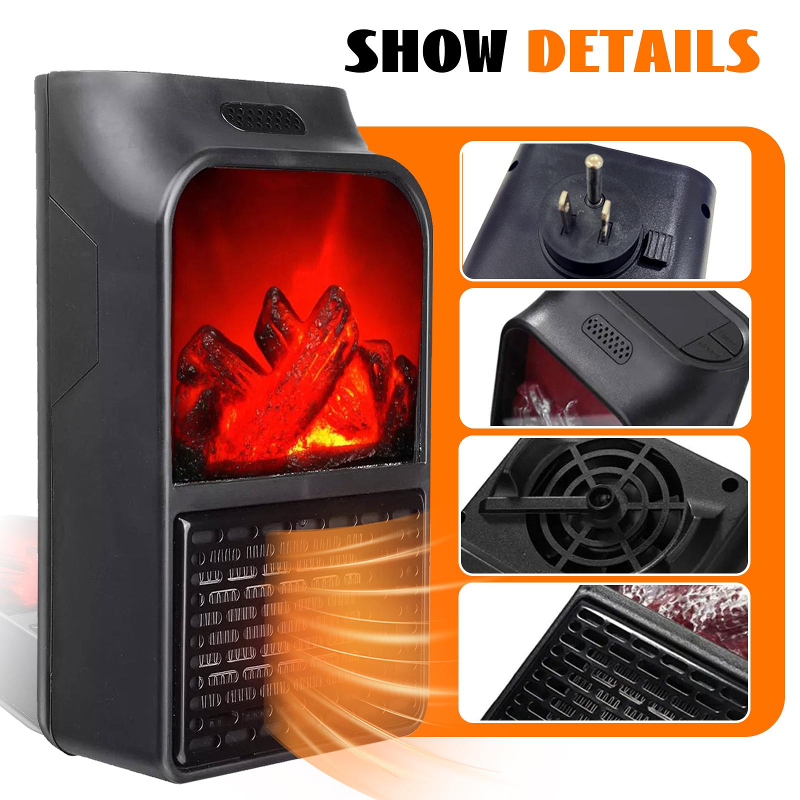 Small Fireplace heater for Indoor use with Realistic 3D Flame, Space Heater with Thermostat, 900W PTC Ceramic Heating, Tip-Over Safety Switch, Black