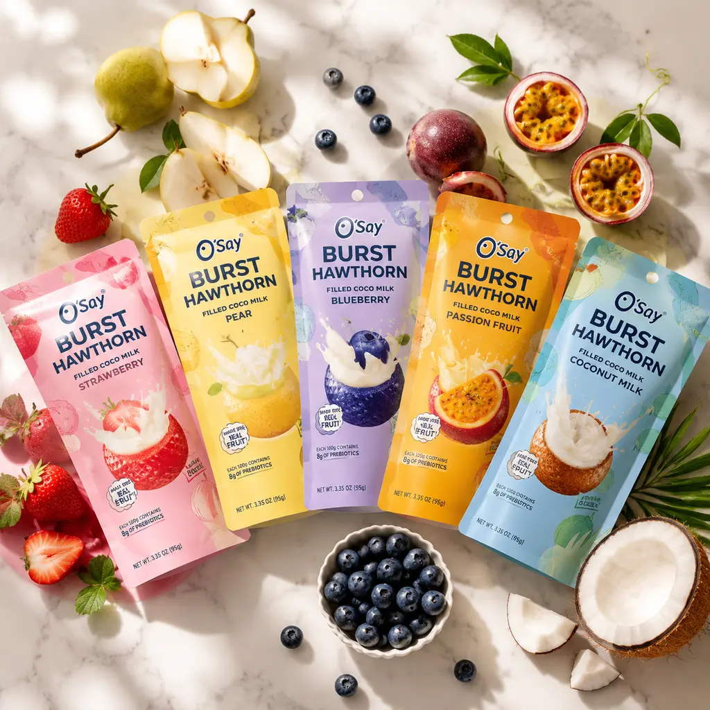 Juicy Burst Prebiotic Hawthorn Fruit Balls - Sweet & Sour Liquid Center Snacks