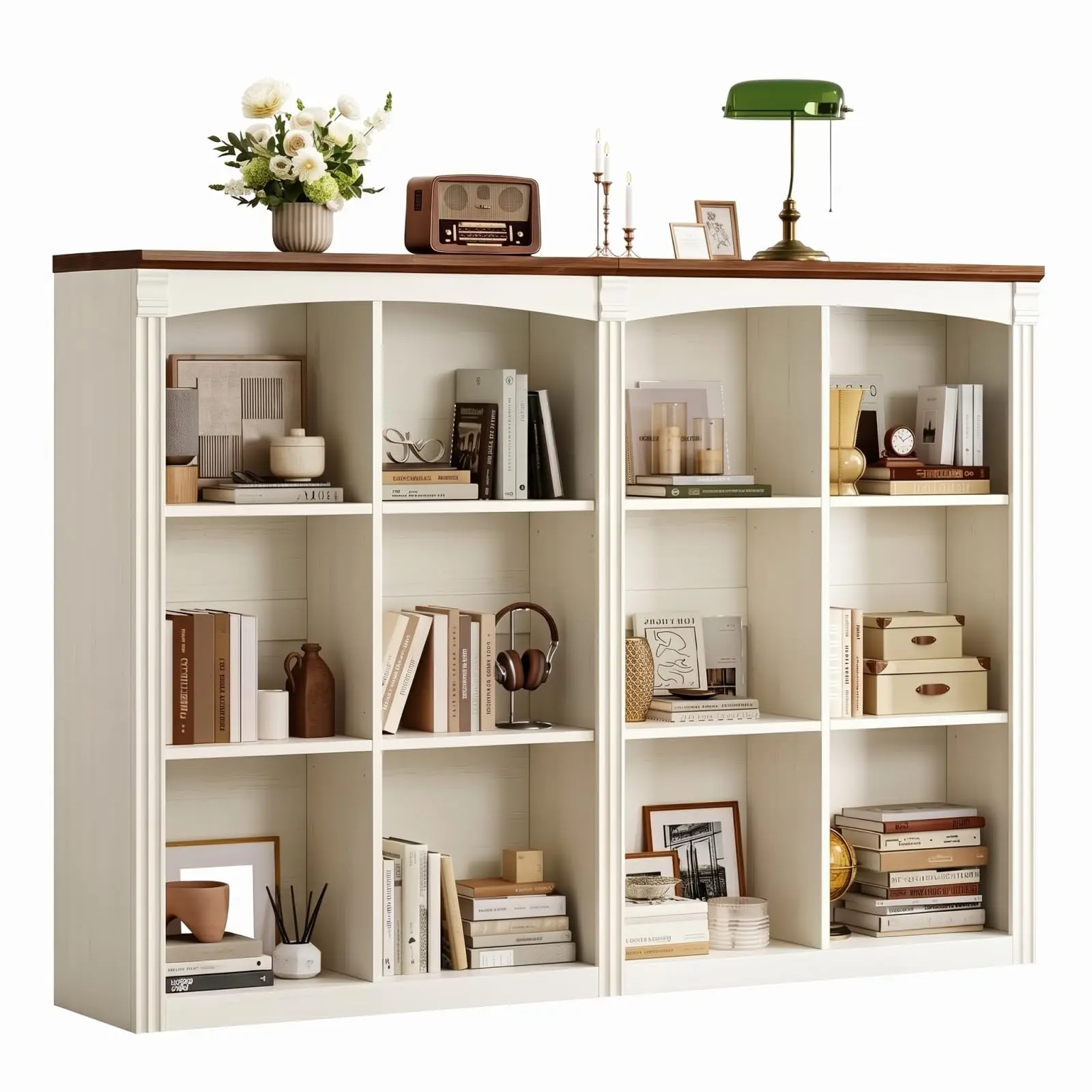 63.2"x48.2'' Extra Long 12 Cube Storage Organizer Bookcase,Long Bookshelf, 3 Tiers Cube Shelf with Adjustable Shelves & 9 Open Cubbies, 3 Tiers Floor Standing Book Shelf for Living Room, Office & Home Decor, White