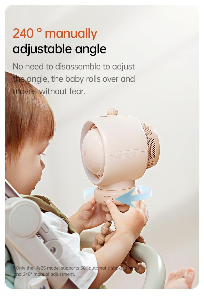 JISULIFE Stroller Fan Life2 Portable Baby Crib Fan with 100 Speeds Air Purify & Air Turbo Tech Bladeless Battery Powered for Home Office & Camping - Rubber