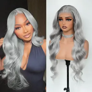 Gray Body Wave Lace Front Wig Virgin Human Hair 13x4 HD Transparent Lace Wigs Pre Plucked with Baby Hair Silver Straight Human Hair Wigs For Women