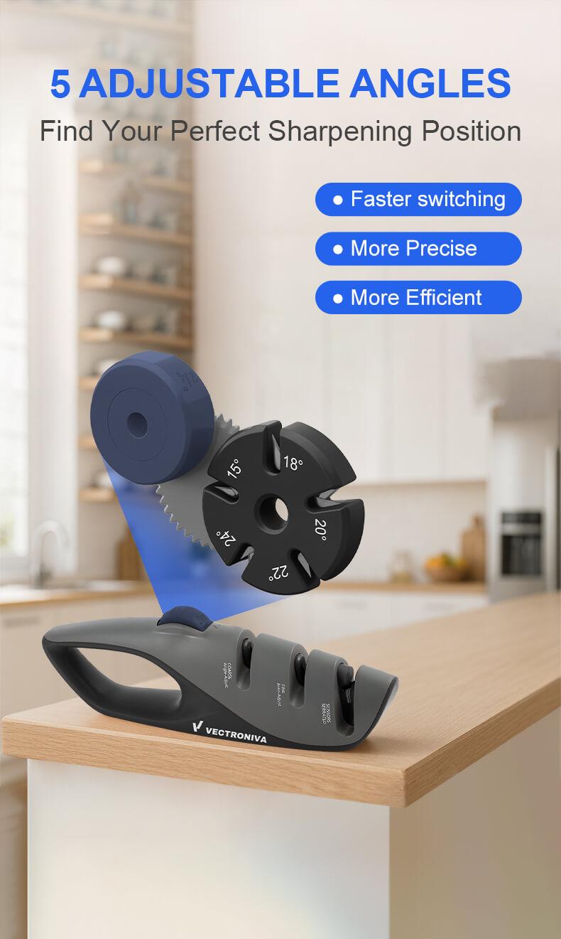 Vectroniva Adjustable Kitchen Knife Sharpener – Manual Blade Sharpener for Kitchen Knives & Pocket Knives, Dual-Stage Sharpening Stone Alternative | Kitchen Tools & Gadgets (Afilador de Cuchillos)