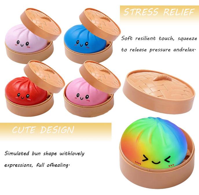 Dumpling Squishy – Mystery Bun Fidget Toy Soft TPR Material 3.35" x 2.17" Stress Relief Fun Unboxing Surprise Design Varies| Easter Children's Day prank& Spring Basket Gift