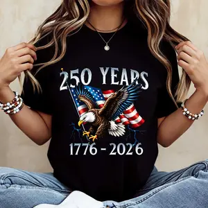 American Eagle Independence Day 250 Years 1776 2026 T-Shirt White Patriotic Flag And Bird Design For Celebrations And National Events