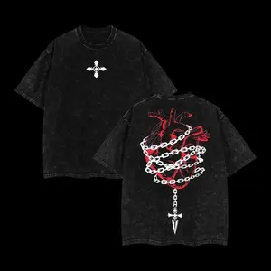 Retro Heavy Limited Kurapika Hunter x Hunter Anime Double Printed Vintage Washed Tee Unisex Oversize Manga Washed Heavyweight Cotton T-shirt, Gift For Kurapika Fan Dark Gothic Heart Chain T-Shirt Edgy Streetwear Heart & Chain Oversized T-Shirt