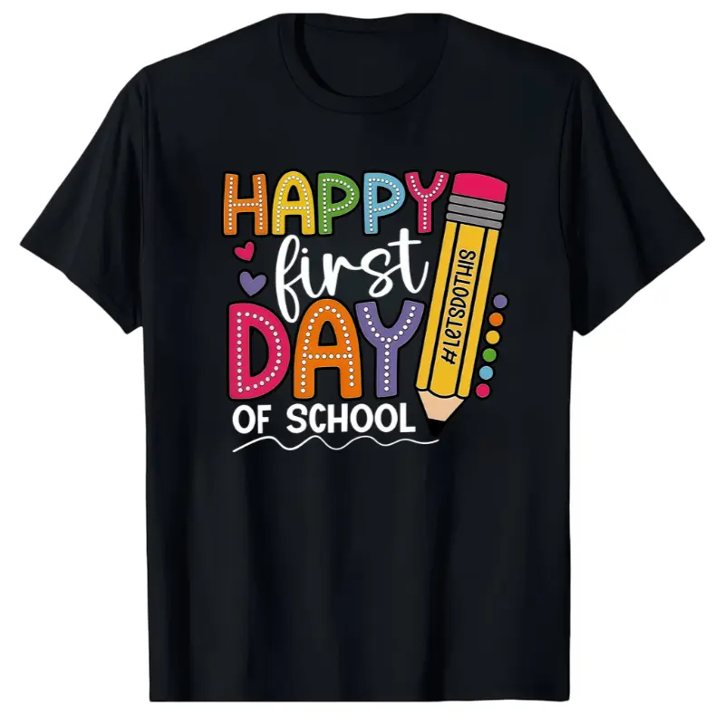 Happy Day Of School Print T Shirt Women Casual Short Sleeve Top Summer Fashion Graphic Tee For Students And Teachers