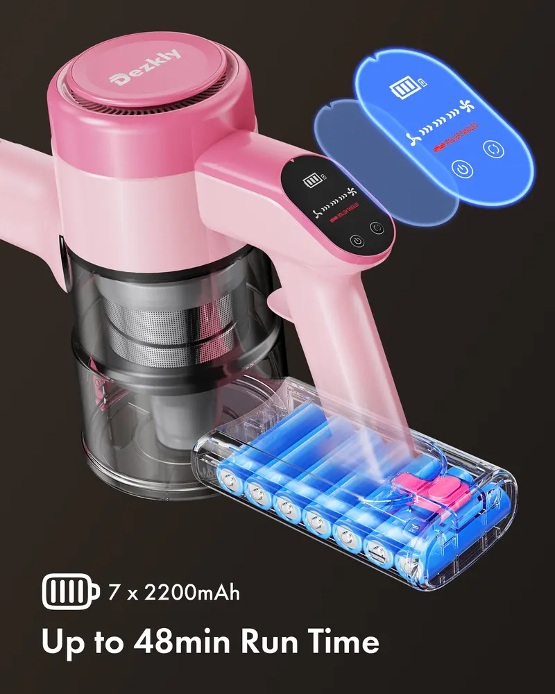 Product Introduction of Dezkly Cordless Vacuum Cleaner, 300W 23KPa Lightweight Stick Vacuum with 48mins Runtime Battery, 3 Suction, LED Display, Powerful Vacuum Cleaner with Sofa Brush for Hard Floor/Carpet/Pet Hair/Car 5
