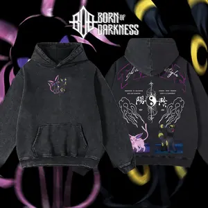 BornOfDarkness - UMBREON & ESPEON PKM Vintage Unisex Oversize Anime Manga Washed Cotton T-shirt, Graphic Tee, Anime Lover, Anime Merch Fan, Outfits Men, Boys Merch Top