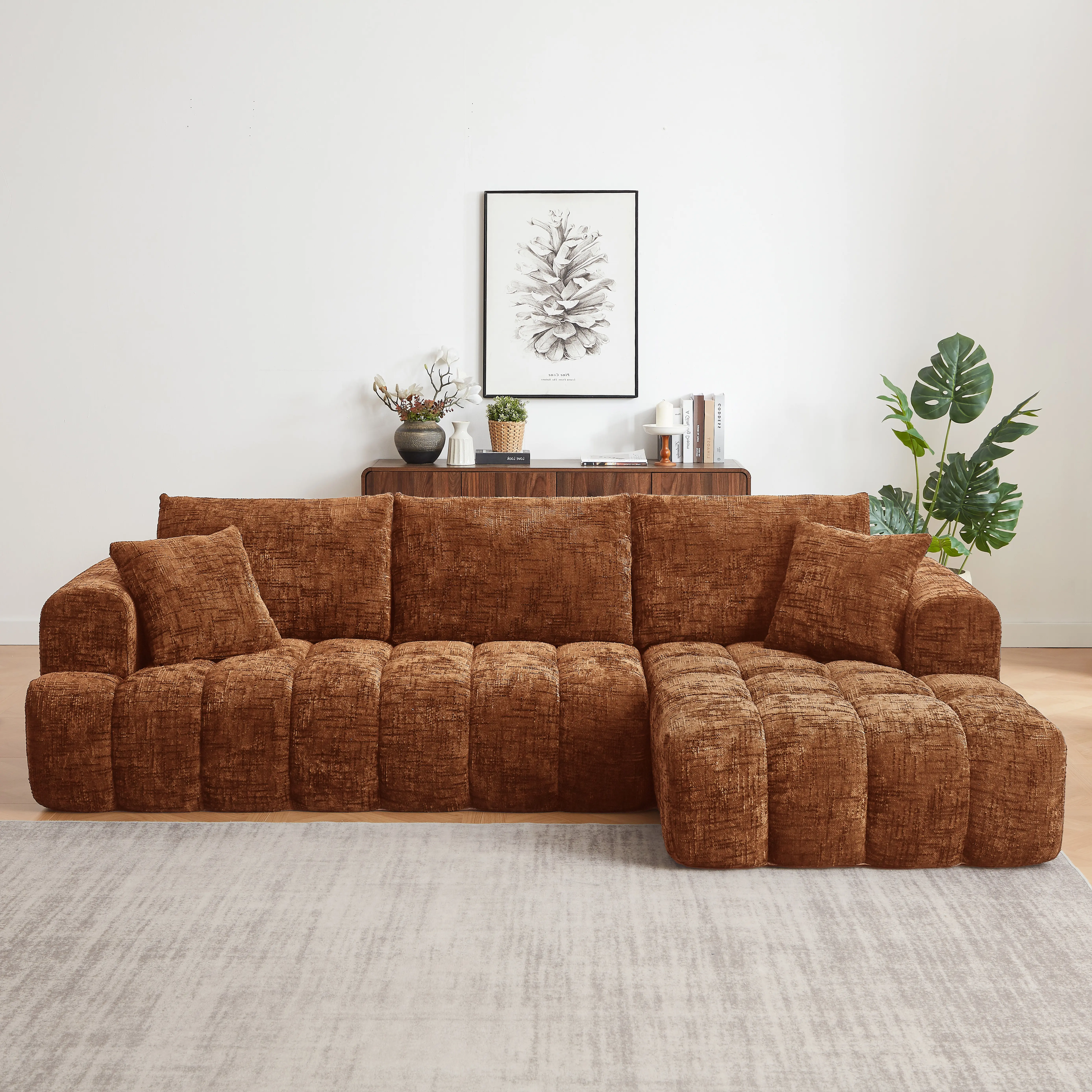 Luxury Chenille Upholstered Curved L-Shaped Sectional Couch - Convertible Indoor Sofa Bed with Tufted Surface, Sponge Cushions, Advanced Support System, Durable Modern Minimalist Oversized Design, No Assembly Required for Living Room
