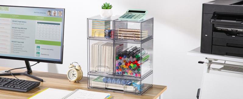 Vtopmart Stackable Storage Drawers Set of 2-8 Clear Plastic Organizer Bins for Nursery Bottle Station and Beauty Supplies Vanity Bathroom Cabinet Pantry Organization Multi-Size Flexible Design BPA-Free Safe New Year Gift