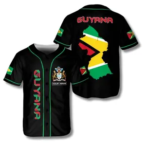 Personalized Guyana Baseball Jersey Shirt, Custom Name Button Up, Guyana Flag Map Back L2