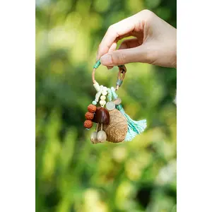"The Mint Breeze" - Hand-Wrapped Tassel Charm with Rudraksha & Jade-Tone Bead
