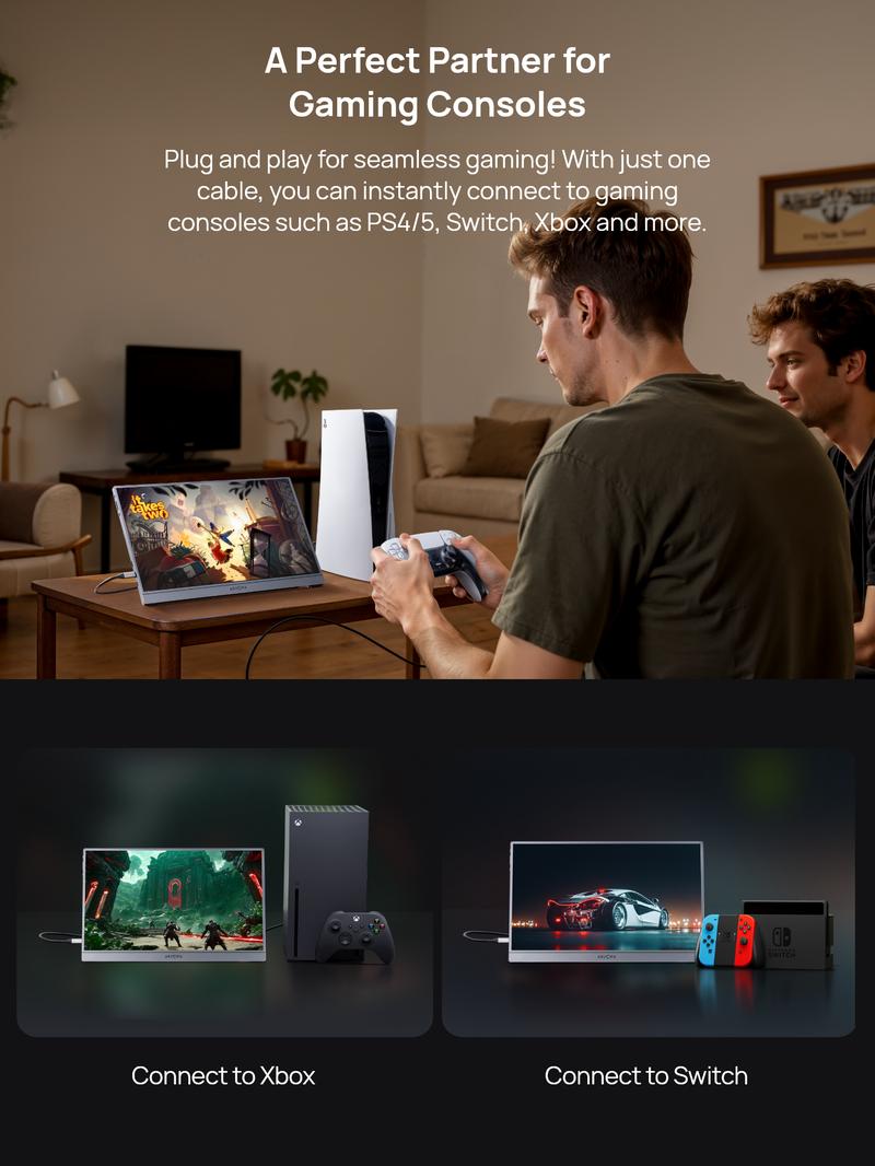 ARZOPA 16.1" 144Hz Gray Portable Gaming Monitor 100% sRGB 1080P FHD Ultra Slim External Second Screen Portable Monitor Display for PS5 Xbox Switch2 Laptop PC Mac