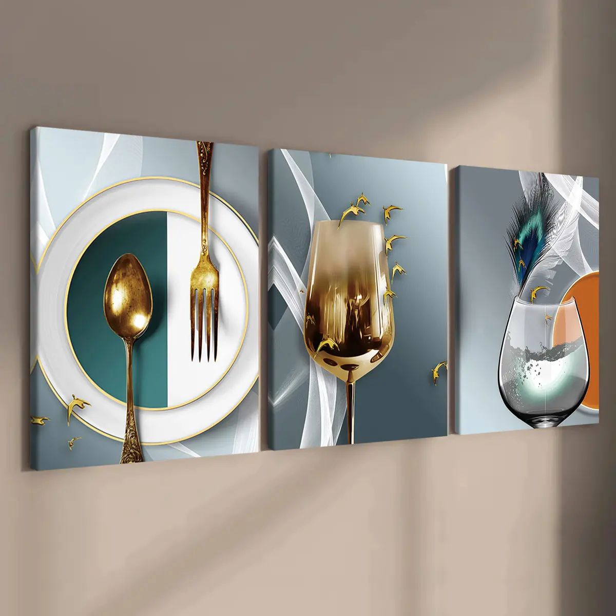 3-Piece Solid Wood Artistic Canvas Art Set, Modern Kitchen Dining Room Decor, Home Wall Decor, High-Definition Waterproof Wall Posters, Art Prints, Fashionable Living Room Decoration, Wall Decor Pictures, Artwork