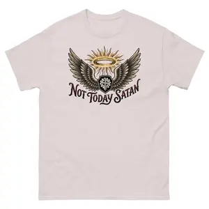 Not Today Satan Christian T-Shirt – Cross & Shield Faith Apparel | Good Guy Gear
