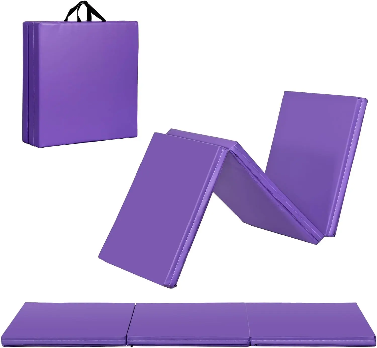Segawe Tri-Fold PU Leather Portable Foldable Exercise Mat - 2" Thick, Lightweight, Compact, Ergonomic, Non-Slip & Water/Sweat Resistant, with Handles, Reduces Impact on Joints, Yoga Equipment for Home Gym, Pilates