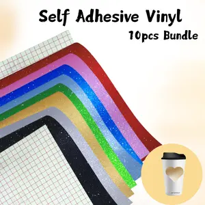 CHEONET Self Adhesive Vinyl Kit --- 10 sheets 25cmx30cm/9.8"*12" Glitter Permanent Vinyl for DIY Crafts Projects High-Quality Adhesive Material
