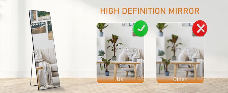 【Valentine's Day Gifts】Sweet Furniture Full Length Mirror Hanging or Leaning Against Wall, with Stand Aluminum Alloy Thin Frame for Living Room Bedroom Decorating Home