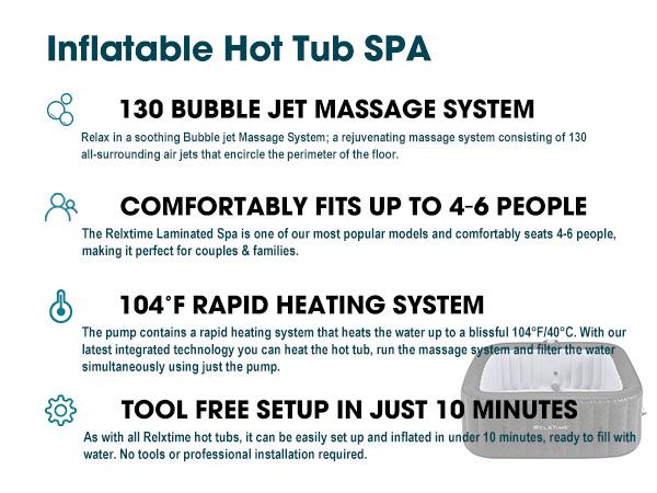 RELXTIME 73" 4-6 Person Inflatable Hot Tub with Energy Efficient Spa Cover/Insulated Cover/Mat FathersDayGift Portable Reusable