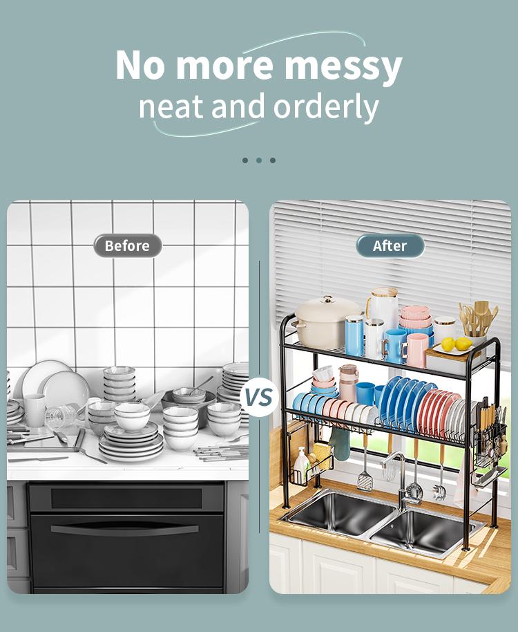 【Holiday Deals】San Dream Over Sink Rack Kitchen Over The Sink Dish Drying Rack Organizer Large Space Saving Dish Drainer Countertop Dishes Rack On Counter Caddy Utensil Metal Organizer 1&2 Tiers