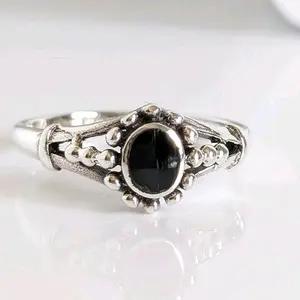 Sterling Silver Onyx Bali Ring