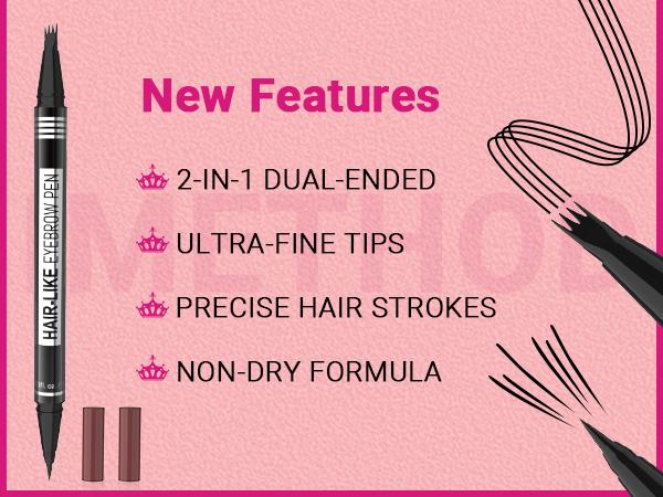 iMethod Eyebrow Pencil, Hair-like Eyebrow Pen, 2-in-1 Waterproof Brow Pen with 4 Tip, with Dual-ended Eyebrow Brush, Cosmetic Makeup