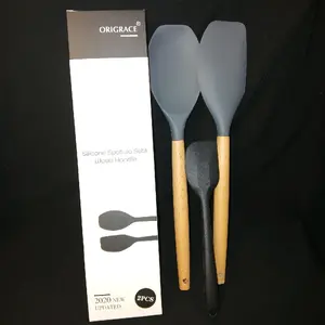 3 Piece Silicone Spatulas with Wooden Handle