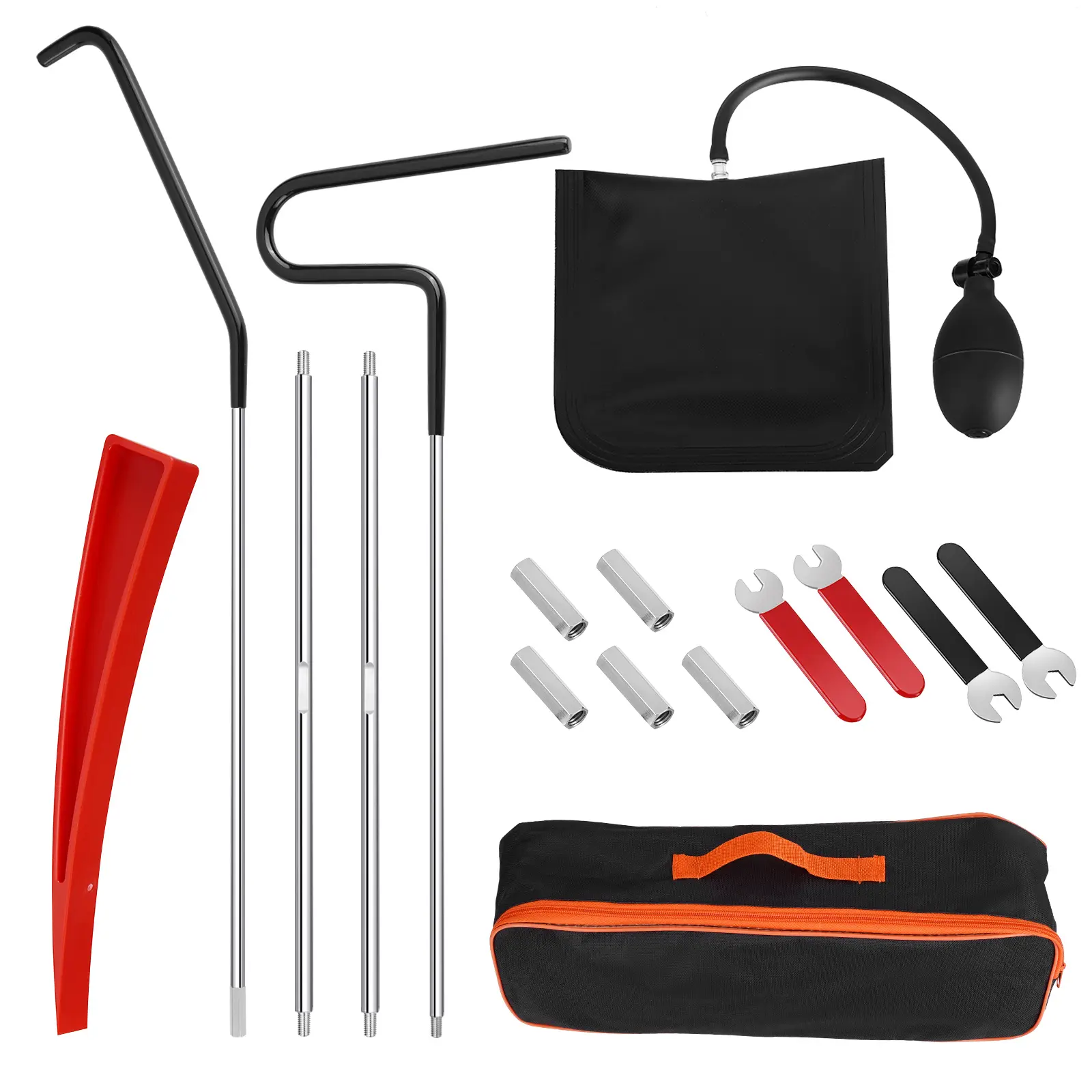 Professional Automotive Repair Kit - Car Repair Tools, Oval Handle Red Wedge Piece, Air Bag Wrench Combo, 67-in (170cm) Anti-Oxidation Wheel Puller, Heavy-Duty Steel Tool Kits with Seamless Connection for Emergency Use, Strong Anti-Oxidation