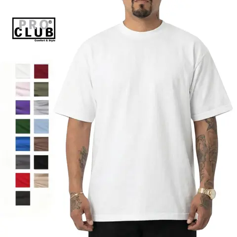 Pro Club Men's Heavyweight Cotton Short Sleeve Crew Neck T-Shirt - USA-Made LA Streetwear, Big-Tall Sizes, Solid Black/White/Heather Grey Fabric, Relaxed-Fit Classic Work Top