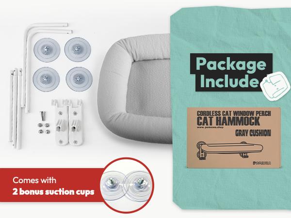POMESEA Cordless Cat Window Perch for Large Indoor Cats, Soft Gray Pad Bed Cover, Wall and Window Mounted with Metal Frame, Includes 6 Suction Cups (2 Bonus) POMESEA Cordless Cat Window Perch for Large Indoor Cats, Soft Gray Pad Bed Cover, Wall and Window Mounted with Metal Frame, Includes 6 Suction Cups (2 Bonus)