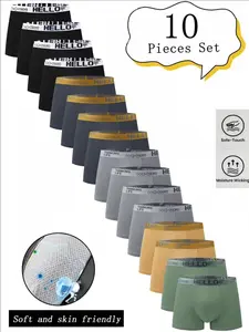 Todetana 10-piece Men's Solid Color Boxer Brief Set Soft Comfortable Breathable Underwear for Daily Wear Casual All Seasons Wear