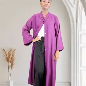 Purple Open Front Button Down Abaya - Simple Design with Front Button Closure and Long Sleeves