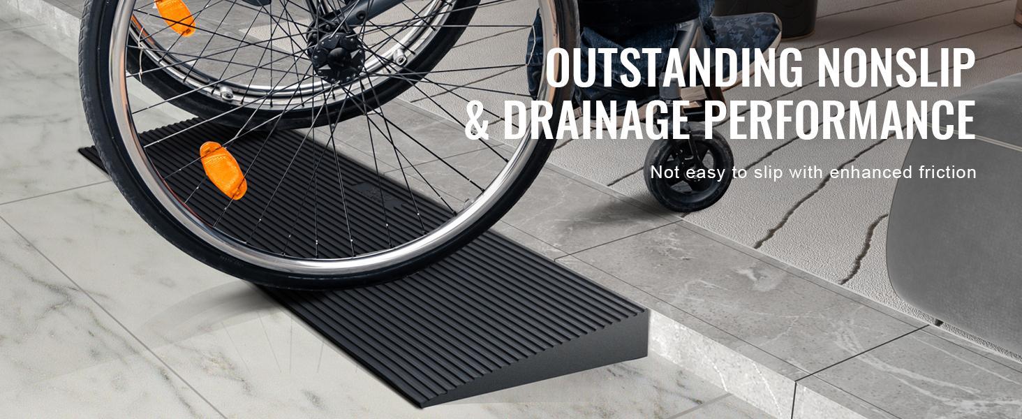 VEVOR 1.2" Rise Cuttable Threshold Ramp for Sweeping Robot, 35.4" Wide Natural Rubber Wheelchair Ramp, Non-Slip Solid Rubber Ramp with Double-Sided Tape for Doorways, Driveways, Bathroom, Smooth Tile