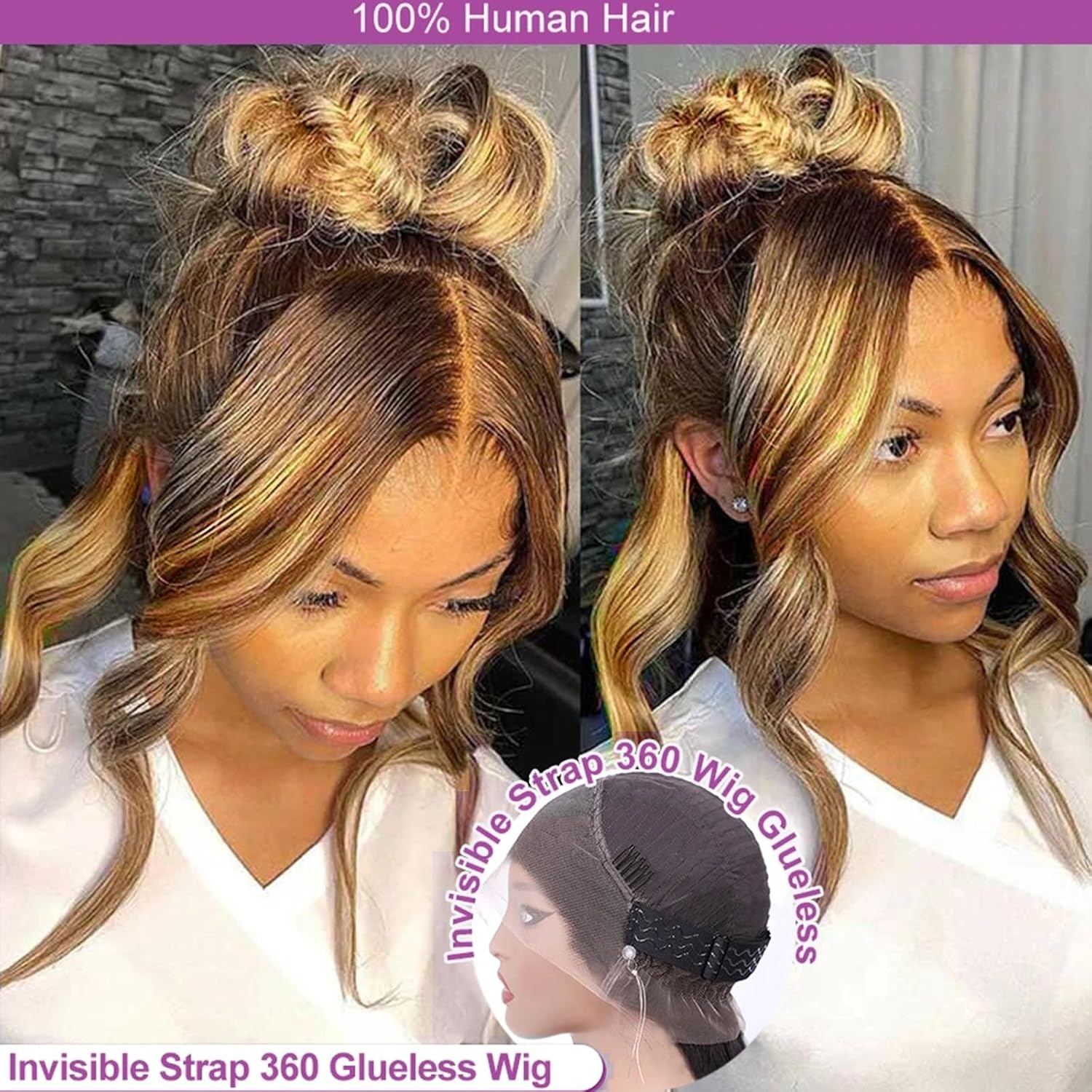【30"=$107】Redice 360 Lace Front Wigs Human Hair Body Wave Wig Pre Plucked Glueless Wigs for Women Drawstring  Honey Blonde Ombre Frontal HD Lace Wig Human Hair 4/27 & Natural Black 180% Density