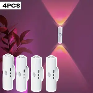 3/4PACK USB Rechargeable RGB LED Motion Sensor Step Light, Smart Sensor Magnetic Step Lamp for Outldoor & Indoor Light Entrance, Bedside, Desk, Closet, Emergency, Hallway Stairs, Suitable for Bedroom, Office, Staircase Ambient Lighting