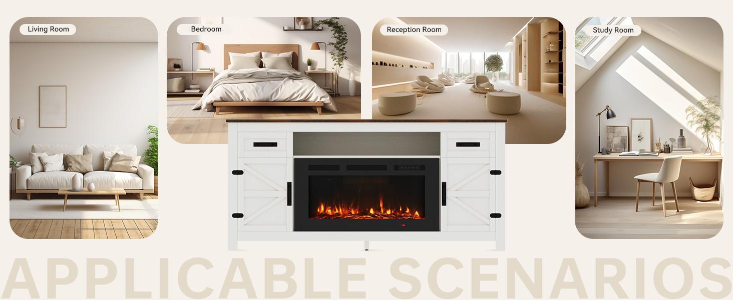 【2 Packages Shipping】Oneinmil Fireplace TV Stand with Barn Door for TVs up to 80", Farmhouse 70" Fireplace Entertainment Center with Storage Cabinets, White TV Stand and Black 【2 Packages Shipping】Oneinmil Fireplace TV Stand with Barn Door for TVs up to 80", Farmhouse 70" Fireplace Entertainment Center with Storage Cabinets, White TV Stand and Black