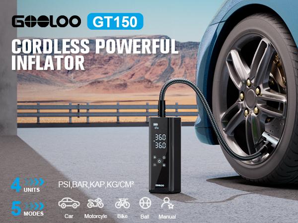 GOOLOO GT150 Portable air compressor-150PSI High-Pressure,Led Screen, Car accessories for Vehicle,Motorcycles,Bicycles,Balls,Tire Inflator, Springtok